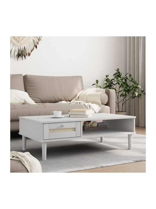 Rectangular Coffee Table Senja made of Solid Wood White / Ratan L100xW55xH33cm