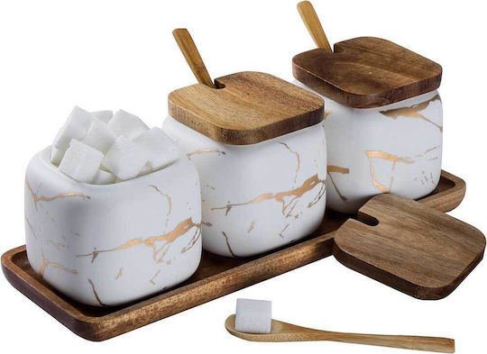 White Set of 3 Ceramic Coffee Jars with Lid White 360ml 3 Pieces