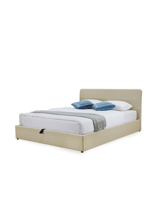 Den Κρεβάτι Διπλό Επενδυμένο με Ύφασμα DEN CREAM με Αποθηκευτικό Χώρο για Στρώμα 140x200cm