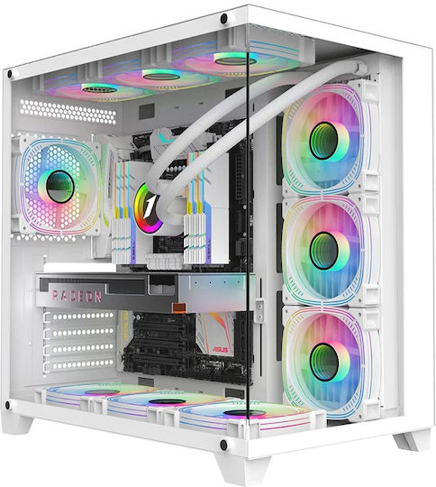 1STPLAYER Megaview MV8-TP Gaming Midi Tower Κουτί Υπολογιστή με Πλαϊνό Παράθυρο Λευκό