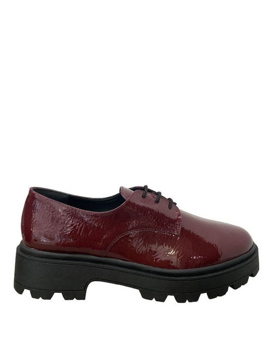 Basic Women's Patent Leather Oxford Shoes Burgundy