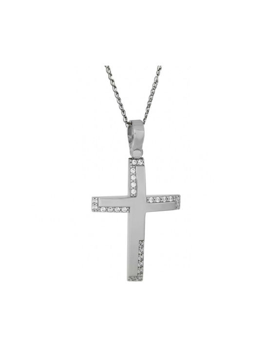 Katsigiannis Women's White Gold Cross 14K with Chain