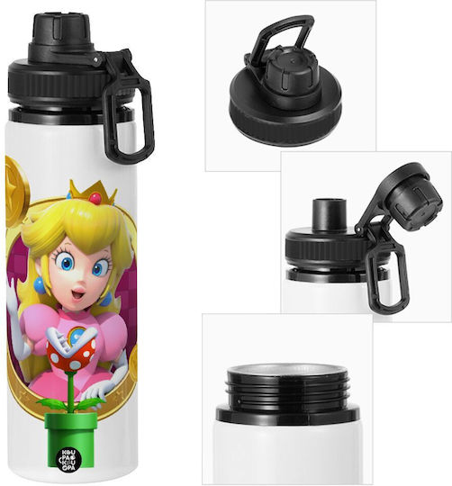 Koupakoupa Princess Peach Toadstool Kids Water Bottle Aluminium with Straw 850ml