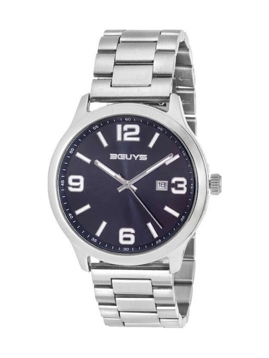 3Guys Ανδρικό Ρολόι 44mm Μπαταρίας με Ασημί Ατσάλινο Μπρασελέ