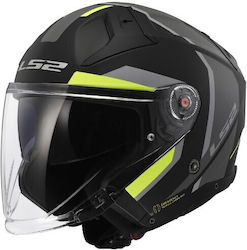 LS2 OF603 Infinity II Jet Helmet with Sun Visor ECE 22.06 1400gr Focus Matt Black H-vis Yellow