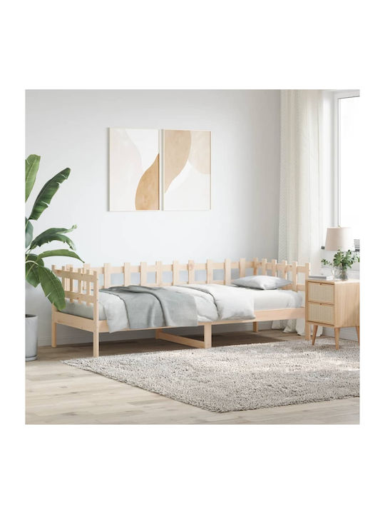 Καναπές Κρεβάτι Μονό από Μασίφ Ξύλο Μπεζ με Τάβλες για Στρώμα 90x190cm
