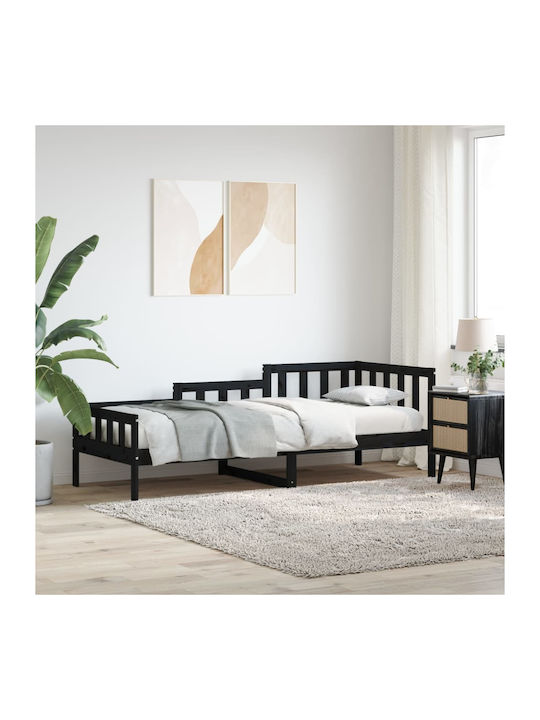 Καναπές Κρεβάτι Μονό από Μασίφ Ξύλο Μαύρο με Τάβλες για Στρώμα 80x200cm