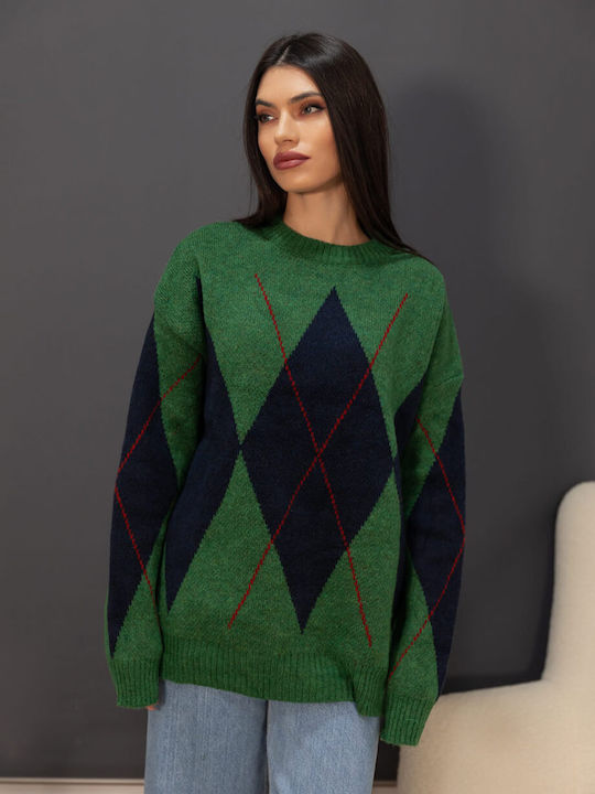 Olian Women's Long Sleeve Sweater Green/Blue