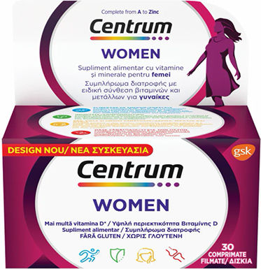 Centrum Women Vitamina Multivitamine special concepute pentru femei pentru Energie & Întărirea Sistemului Imunitar '''''' 30 file