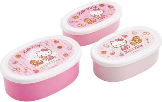 Bento Πλαστικό Παιδικό Σετ Φαγητού Hello Kitty Ροζ 14 x 9 x 5εκ.