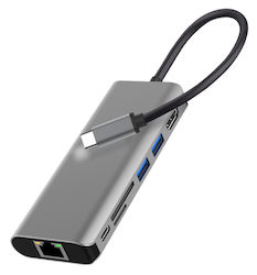 Powertech PTH-112 USB-C Stație de andocare cu HDMI 4K Ethernet Gri