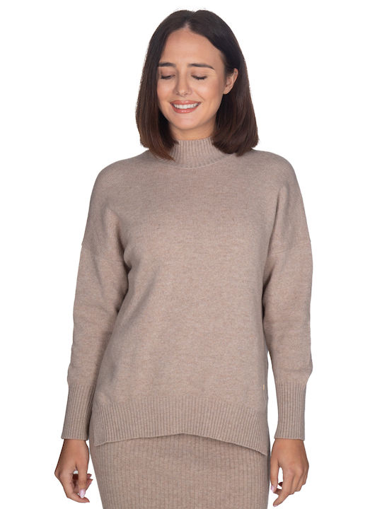 Vera Women's Long Sleeve Sweater Woolen Beige