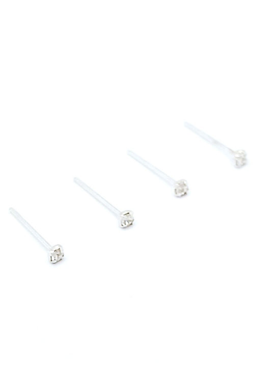 PS Silver Σετ Σκουλαρίκια Piercing Μύτης από Ασήμι Λευκό