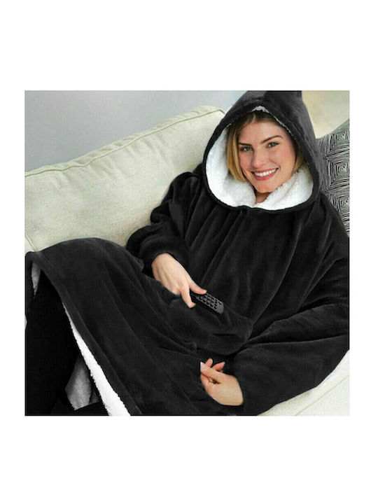Huggle Velvet Blanket with Sleeves 50x85cm Black