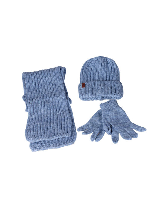 Kids Beanie Set with Scarf & Gloves Knitted Blue