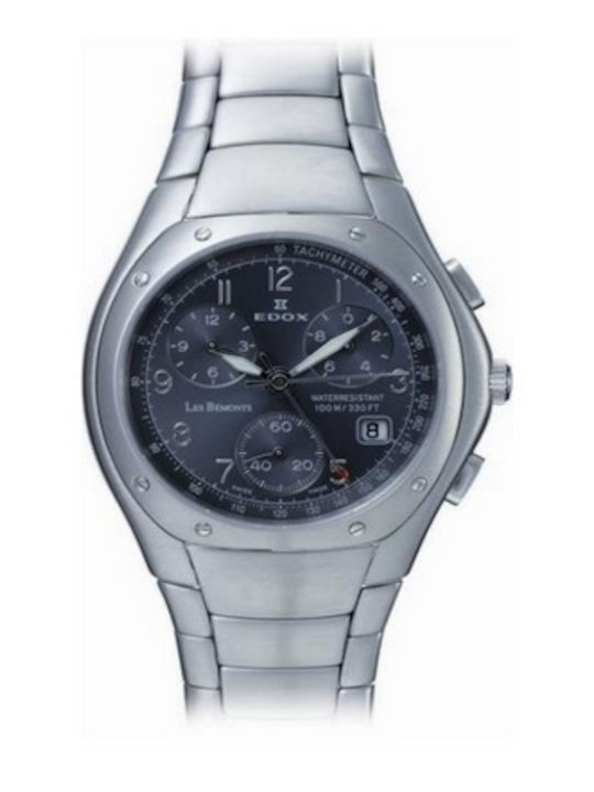 Edox Les Bémonts Ανδρικό Ρολόι Χρονογράφος Μπαταρίας με Ασημί Μεταλλικό Μπρασελέ