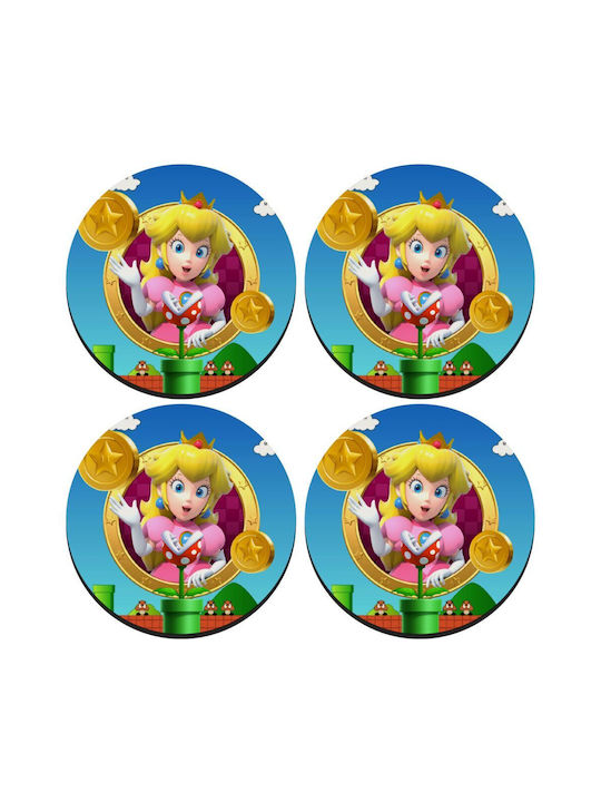 Koupakoupa Princess Peach Toadstool Στρογγυλό Σουβέρ Ξύλινο Πορτοκαλί 4τμχ