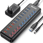 WENTER U-HUB-11-EN-1 (7 Data Ports / 4 Charging Ports) USB 3.0 Hub 11 Anschlüsse mit USB-A Verbindung und Externe Stromversorgung