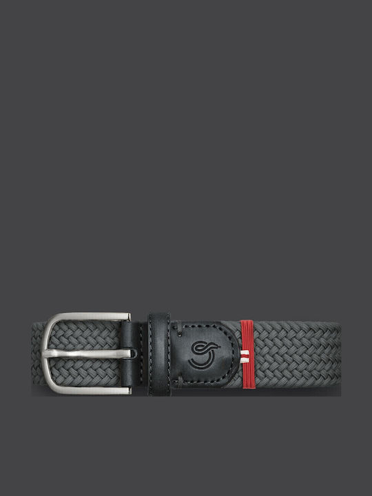 Elastic Men's Belt Leather Knitted Gray