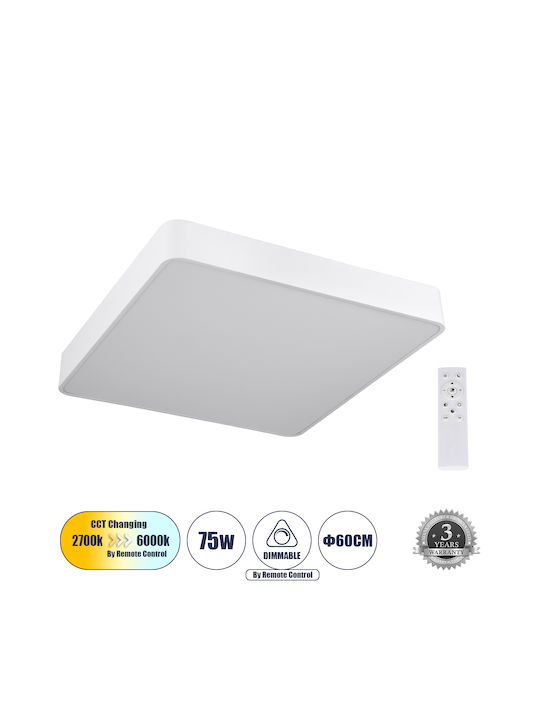 GloboStar Τετράγωνο Εξωτερικό LED Panel 75W με Θερμό Λευκό Φως 60x60εκ.
