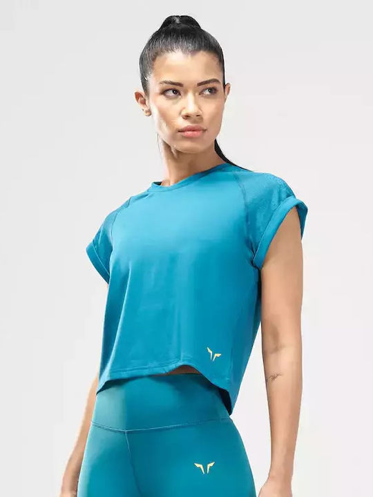Squatwolf Damen Sportlich Crop T-Shirt Blau