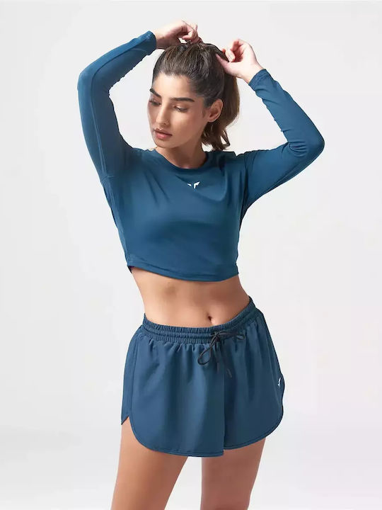 Squatwolf Damen Sportliches Crop Top Langarm Blau