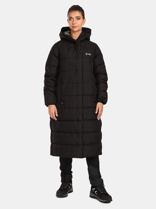 Lang Damen Puffer Jacke für Winter Black.
