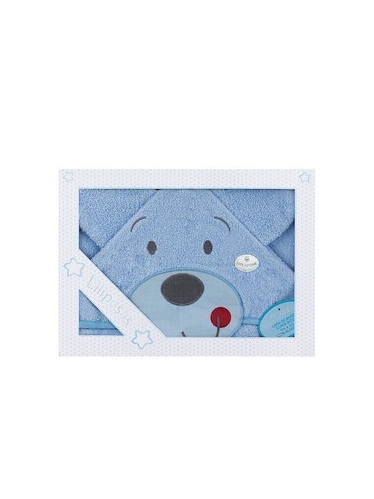 Interbaby Βρεφική Κάπα-Μπουρνούζι με Κουκούλα Happy Bear Blue 100x100εκ.