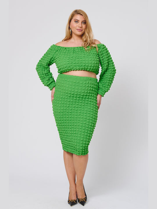 Set with Midi Skirt in Green color