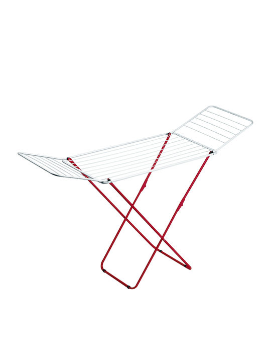 Cyclops Folding Floor Clothes Drying Rack Metallic White-Red with Hanging Length 18m