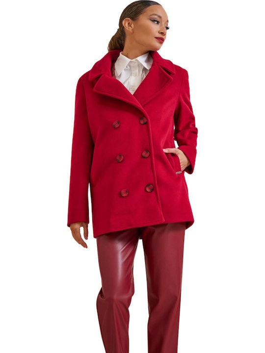 Women's Red Coat with Buttons