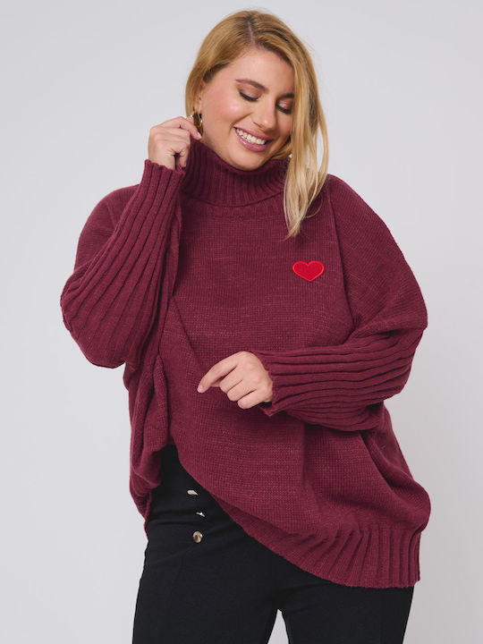 Damen Bluse Langärmelig Rollkragenpullover Burgundisch