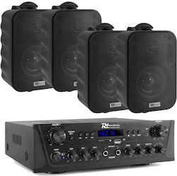 HK Audio SET-PA AUDIO 116 Bundle (PV220BT & 4x BGO30 B) Set with Powered PA Speakers 100W with Woofer 3"