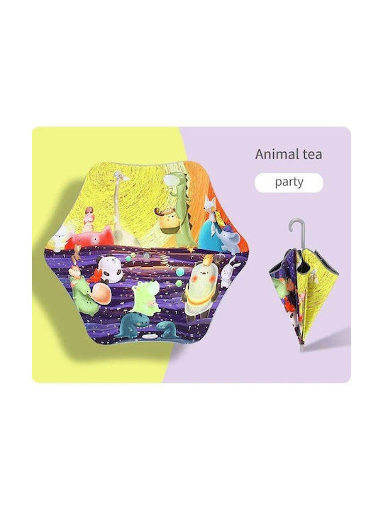 Childrenland Kinder Regenschirm Gebogener Handgriff Animal Tea Bunt