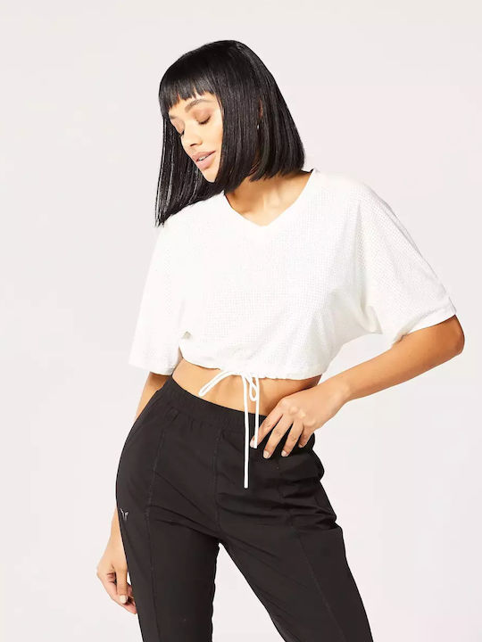 Squatwolf Damen Sport Crop Top Kurzärmelig Weiß