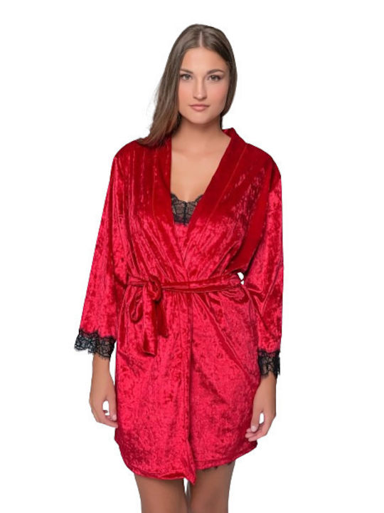 Milena by Paris Winter Women's Velvet Robe Ruby