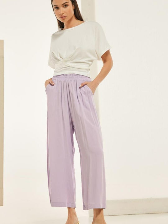 Naiba Damen Stoff Palazzo-Hose Lilac