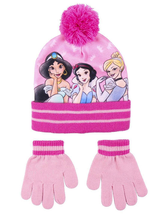 Disney Kinder Beanie Set mit Gestricktem Rosa Ohrenschützer mit Handschuhen