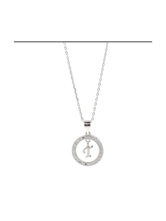 Q-Jewellery Κολιέ Μονόγραμμα από Ασήμι με Ζιργκόν