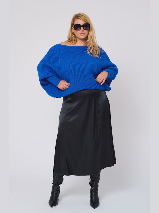 Line Satin Midi Skirt in Black color
