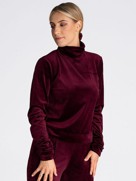 Figl Women's Long Velvet Sweatshirt RED