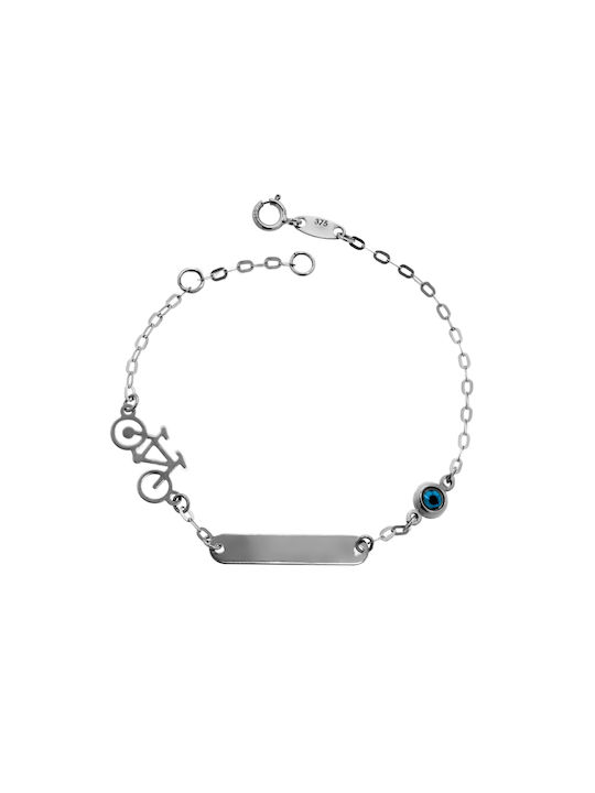 Kids Bracelet ID from White Gold 9K with Evil Eye