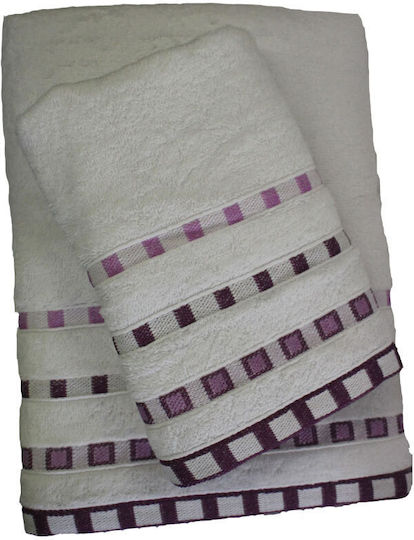 24home.gr Bath Towel Set 3pcs Eva White-Lilac