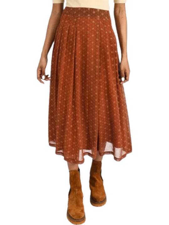 Plissiert Hoch tailliert Midi Rock Orange