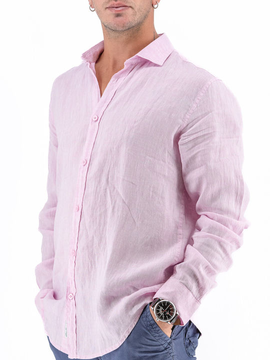 P-Line Men's Shirt Long Sleeve Linen Pink