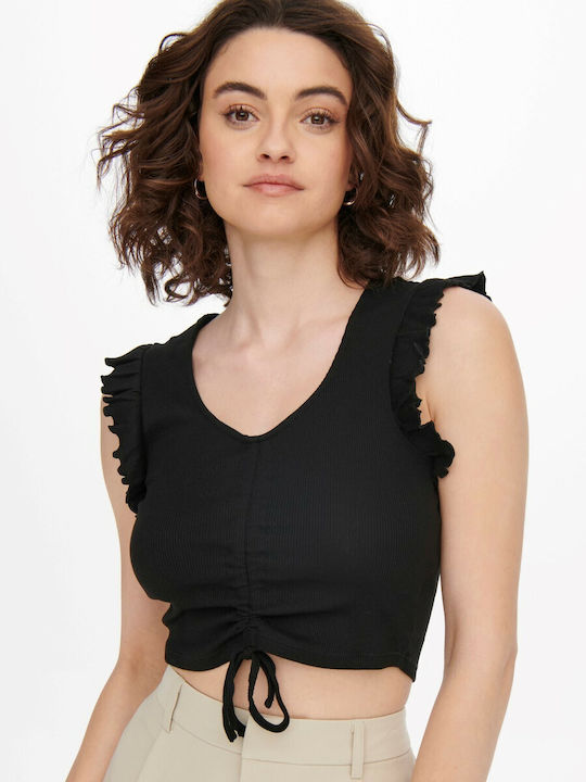 Only Onllaila Life Дамско Лятно Crop Top Памучно Без Ръкави с V Обло Деколте Black