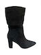 Suede High Heel Women's Boots with Zipper Black