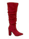 Suede High Heel Women's Boots with Zipper Red