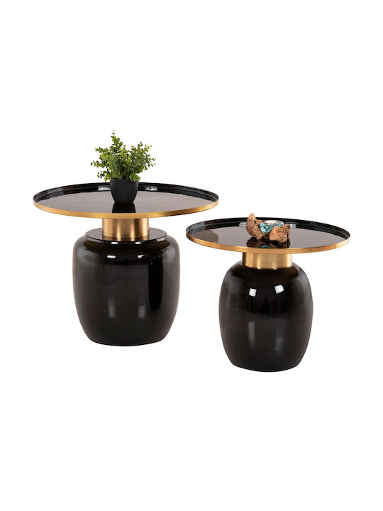 Round Side Table Frynx Black & Gold 2pcs L60xW60xH46.5cm