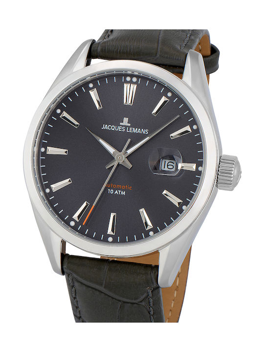 Jacques Lemans Watch Automatic with Silver Leather Strap